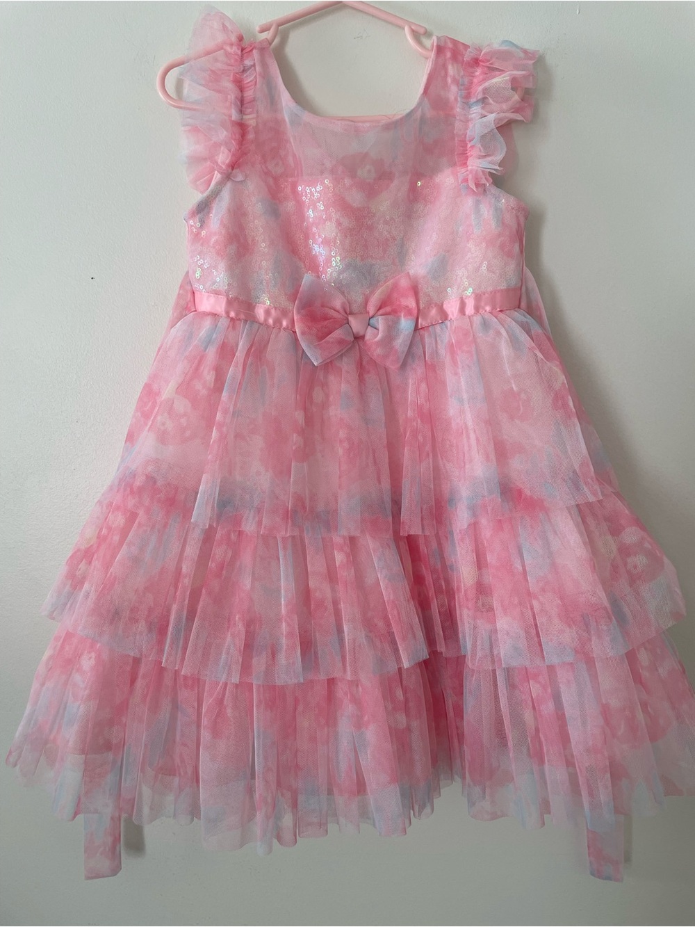 Jona Michelle Pink Floral Layered Tulle Bow Party Dress!! So cute!!